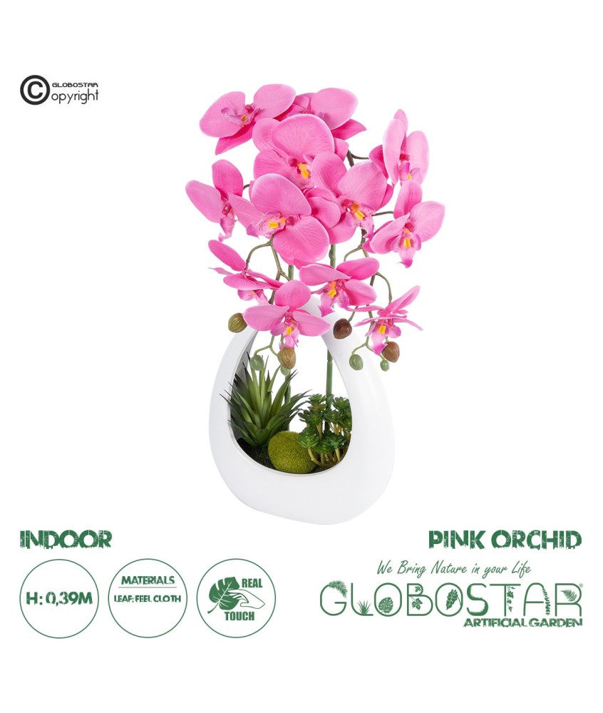 GloboStar® Artificial Garden HOT PINK ORCHID 21127 Διακοσμητικό Φυτό Έντονο Ροζ Ορχιδέα Υ39cm